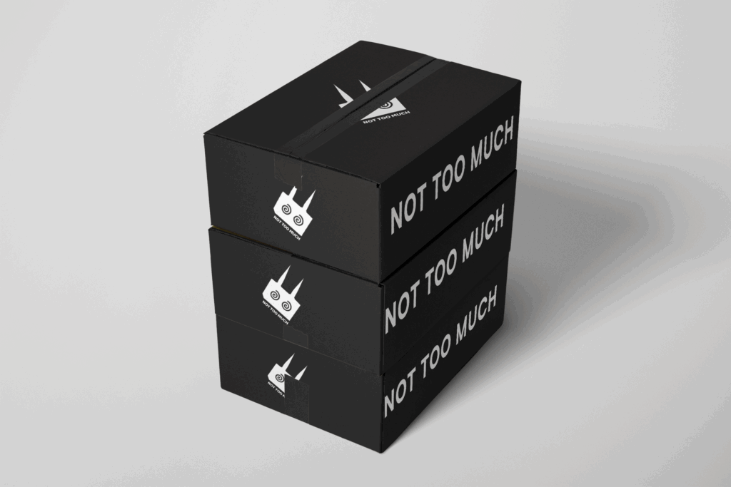 Mockup packaging vêtements NOT TOO MUCH – identité visuelle et branding par Noa Durez
