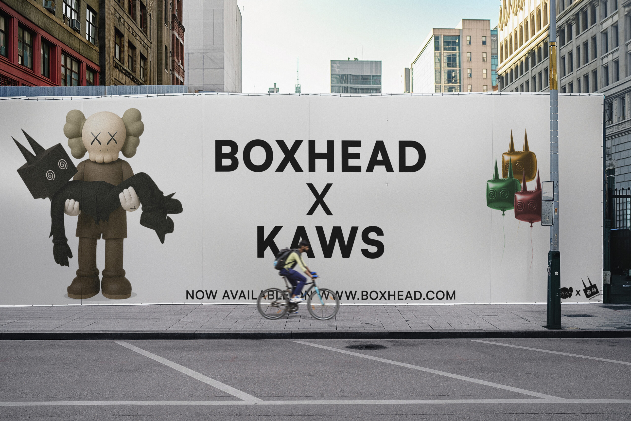 Panneau publicitaire NOT TOO MUCH dans la rue – campagne créative Boxhead par Noa Durez
